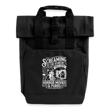 Cat Cinema: Horror Movies & Purrs - Roll Top Backpack with Two Handles - black - Front