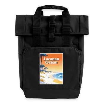 Lacanau Ocean Vintage Surf Poster - Roll Top Backpack with Two Handles - black - Front