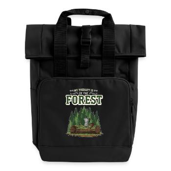 Camping Café Humor Meine Therapie ist im Wald - Rolltop Rucksack mit zwei Griffen - Schwarz - Vorne