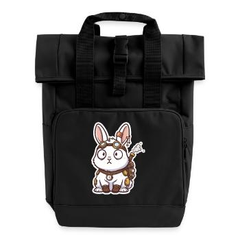 Steampunk Bunny Messenger Backpack Steam - Roll Top Backpack with Two Handles - black - Front