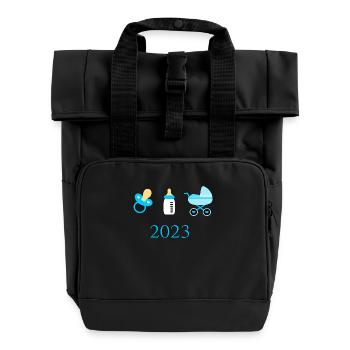 Baby 2023 Geburt Junge Vorlage personalisierbar - Rolltop Rucksack mit zwei Griffen - Schwarz - Vorne