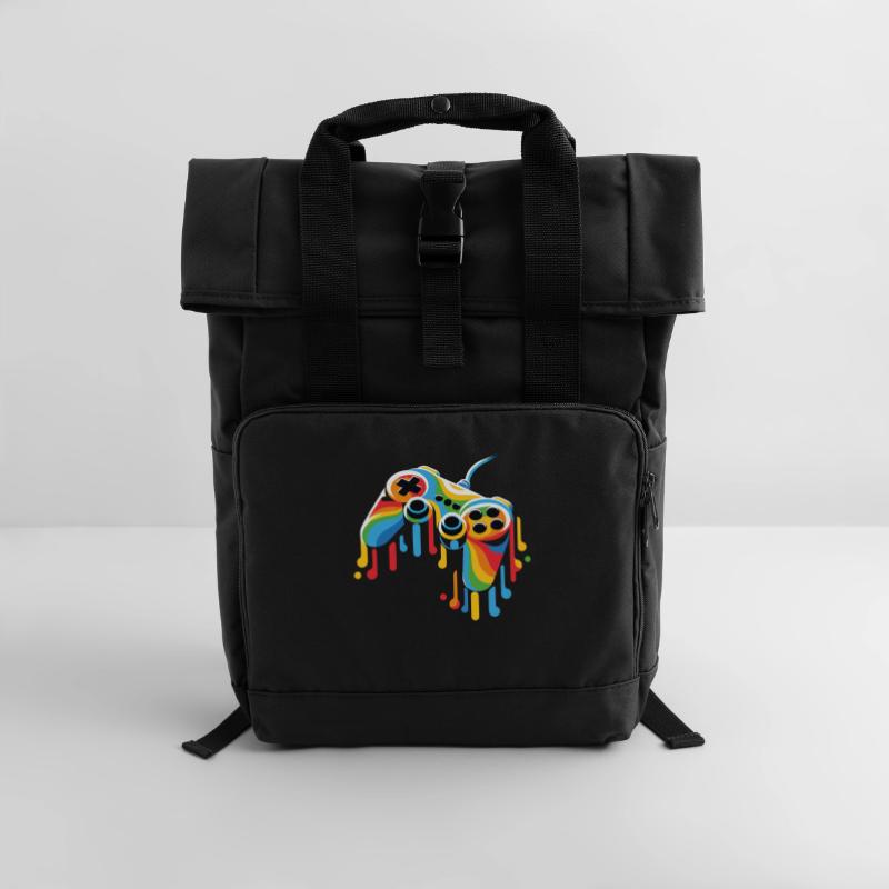 Melting Game Controller Roll Top Backpack with Two Handles