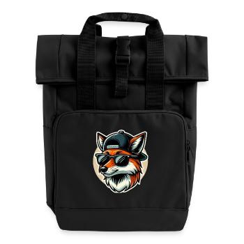Renard avec lunettes de soleil et casquette - Sac à dos Roll Top à deux anses - noir - Devant