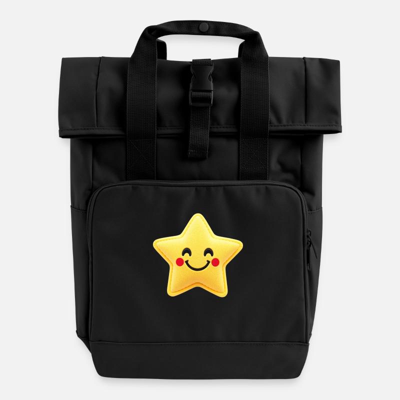 Sweet Star - Yellow - Roll Top Backpack with Two Handles - black