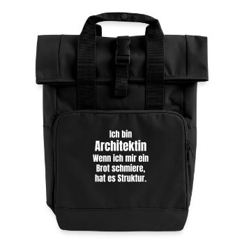 Architektin schmiert Brot mit Struktur - Rolltop Rucksack mit zwei Griffen - Schwarz - Vorne