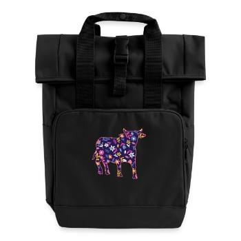 Büffel Rind Ochsen - Rolltop Rucksack mit zwei Griffen - Schwarz - Vorne