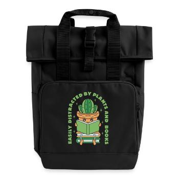 Lässt sich leicht von Pflanzen und Büchern ablenken - Rolltop Rucksack mit zwei Griffen - Schwarz - Vorne