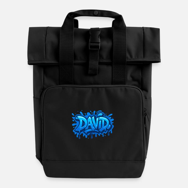 Graffiti DAVID Name Gift Ideal druckbar - Rolltop Rucksack mit zwei Griffen - Schwarz