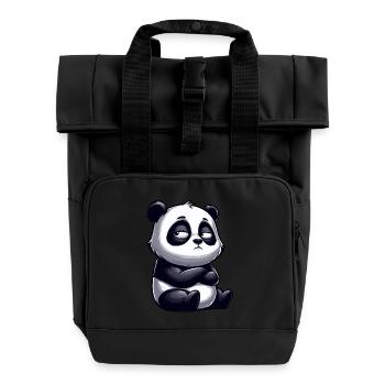 Funny Panda Comic Whimsical Skeptical Bull - Roll Top Backpack with Two Handles - black - Front