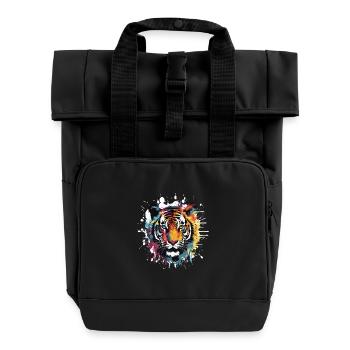 Tiger Animal Pop Art Head - Roll Top Backpack with Two Handles - black - Front