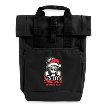 Christmas Saying In My Christmas Shopping Era - Roll Top Backpack with Two Handles - black - Front