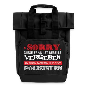Polizei Shirt-Sexy Frau - Rolltop Rucksack mit zwei Griffen - Schwarz - Vorne