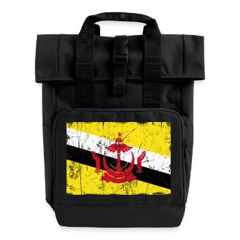Brunei-Flaggenweinleseeffekt - Rolltop Rucksack mit zwei Griffen - Schwarz - Vorne