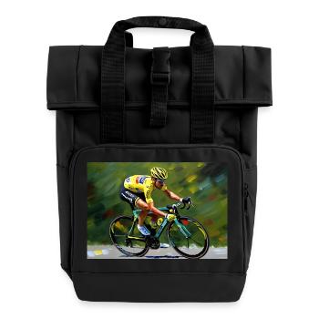 Pedal Power: Pro Cyclist - Roll Top Backpack with Two Handles - black - Front
