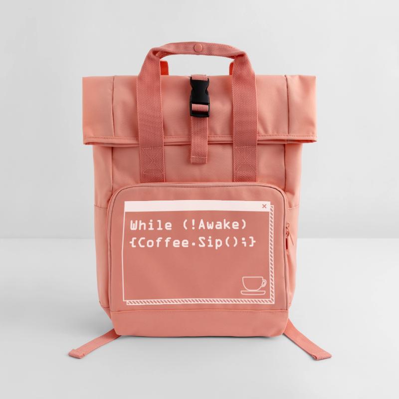 Programmers generate code from coffee Roll Top Backpack with Two Handles