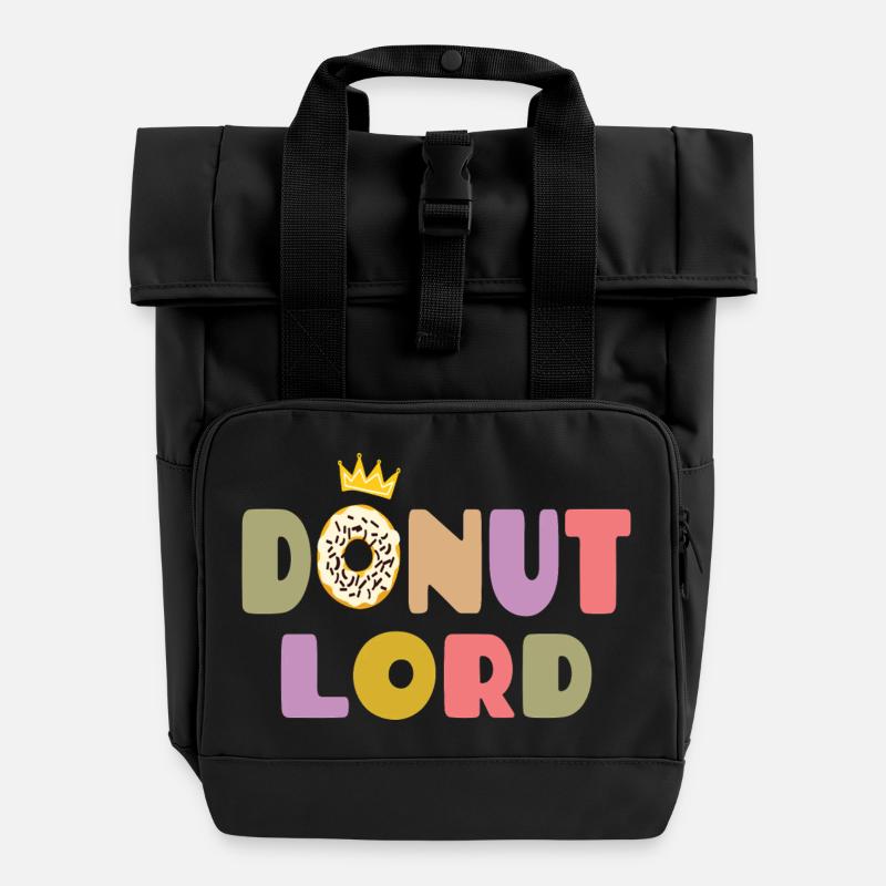 Donut Lord – Gourmet and Funny Design - Roll Top Backpack with Two Handles - black
