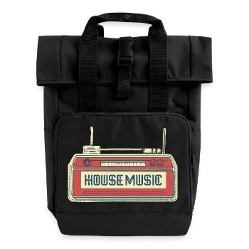 Retro radio with house music lettering. - Roll Top Backpack with Two Handles - black - Front