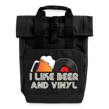 I Like Beer and Vinyl Retro Quote Design - Roll Top Backpack with Two Handles - black - Front