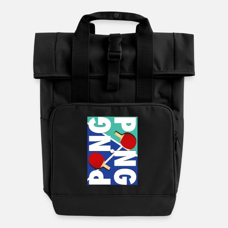 Ping Pong Sport Schläger Design - Rolltop Rucksack mit zwei Griffen - Schwarz