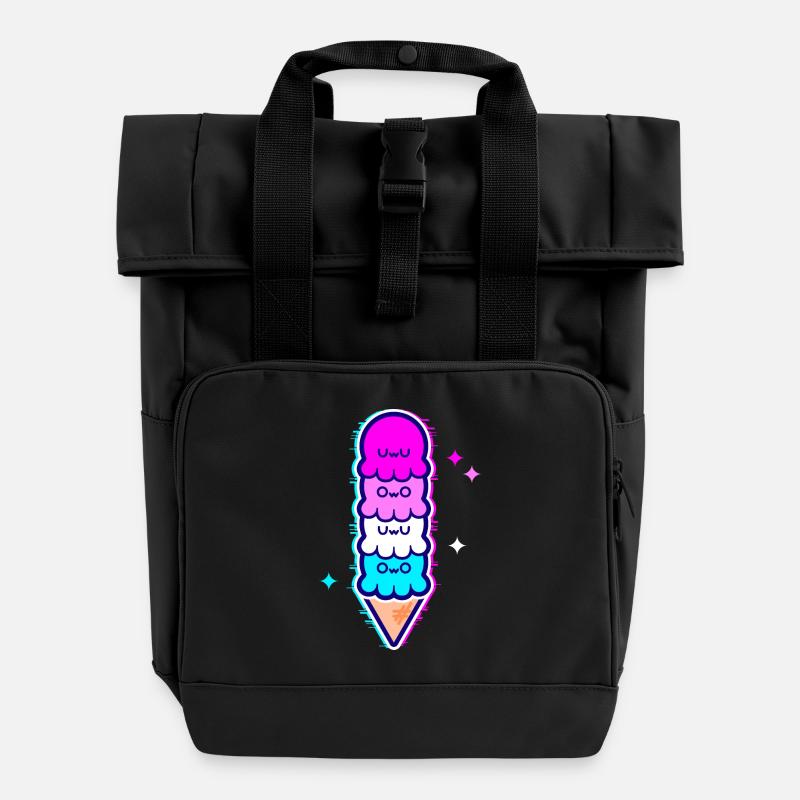 UwU | Kraken-Eis mit Glitzer in Femboy-Flagge - Rolltop Rucksack mit zwei Griffen - Schwarz