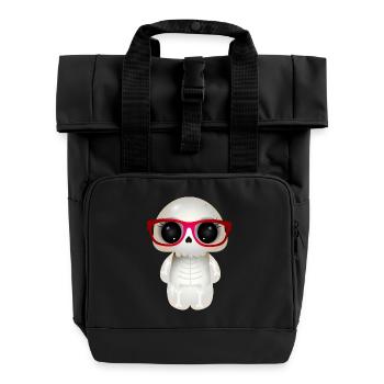 cute skull with red nerd glasses - Roll Top Backpack with Two Handles - black - Front