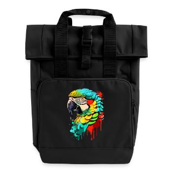 Perroquet coloré - Ara Perroquet - Oiseaux exotiques - Sac à dos Roll Top à deux anses - noir - Devant