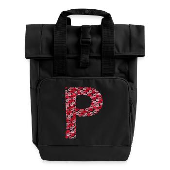 Letter P - kiss tshirt - Roll Top Backpack with Two Handles - black - Front