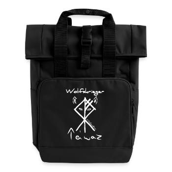 Wolf Teiwaz in weiß - Rolltop Rucksack mit zwei Griffen - Schwarz - Vorne