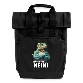 Green Iguana Reptiles Before You Ask No - Roll Top Backpack with Two Handles - black - Front
