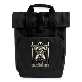 Calisthenics Astronaut Klimmzüge Geschenk - Rolltop Rucksack mit zwei Griffen - Schwarz - Vorne