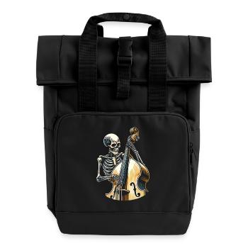 Skeleton plays double bass - Roll Top Backpack with Two Handles - black - Front