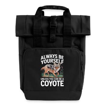 Coyote Animal Funny - Roll Top Backpack with Two Handles - black - Front