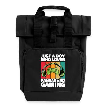 Gamer and Pandas: Video Games and Sweet Adventure - Roll Top Backpack with Two Handles - black - Front