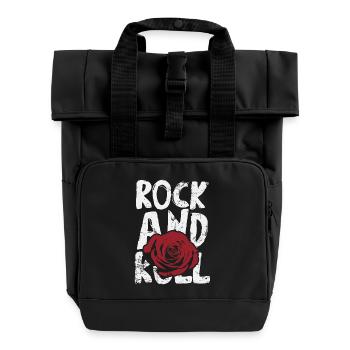 Rock and Roll – rock rose - Roll Top Backpack with Two Handles - black - Front