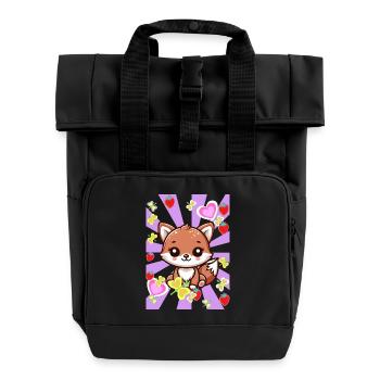Retro Fuchs Füchse Kinder Kind Baby Vintage - Rolltop Rucksack mit zwei Griffen - Schwarz - Vorne