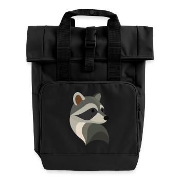Playful Raccoon – Cute Animal Illustration - Roll Top Backpack with Two Handles - black - Front