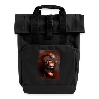 Schleichender Roter Luchs [Handgemalt] - Rolltop Rucksack mit zwei Griffen - Schwarz - Vorne
