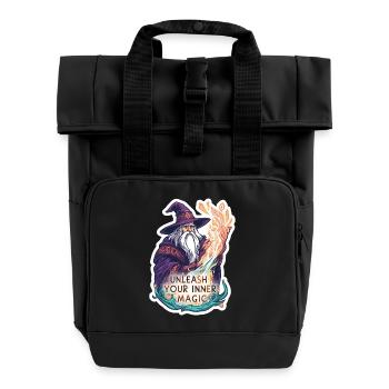 Old Wizard Magician – Unleash Your Inner Magic - Roll Top Backpack with Two Handles - black - Front