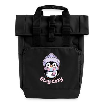 Penguin Stay Cozy - Cute Winter Motif - Roll Top Backpack with Two Handles - black - Front