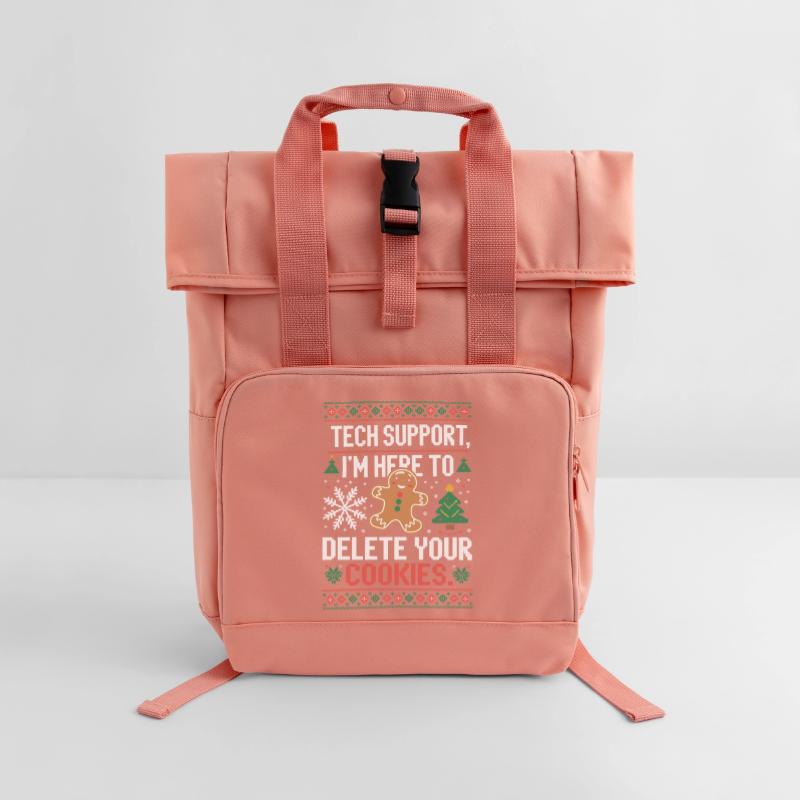Tech Support Cookie Saying Roll Top Backpack with Two Handles