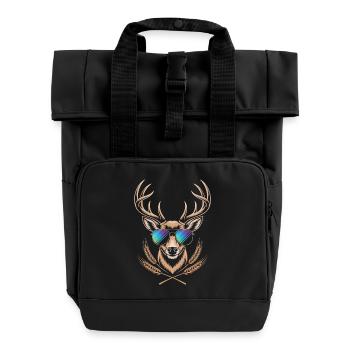 Deer with antlers - Roll Top Backpack with Two Handles - black - Front