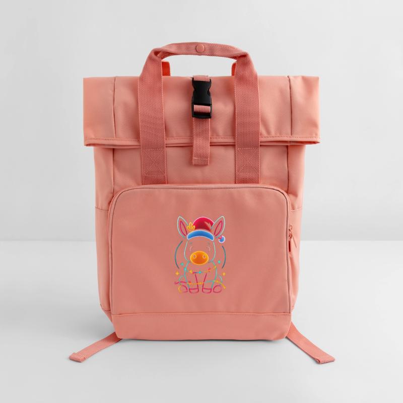 Donkey Elf Christmas Funny Gift Roll Top Backpack with Two Handles