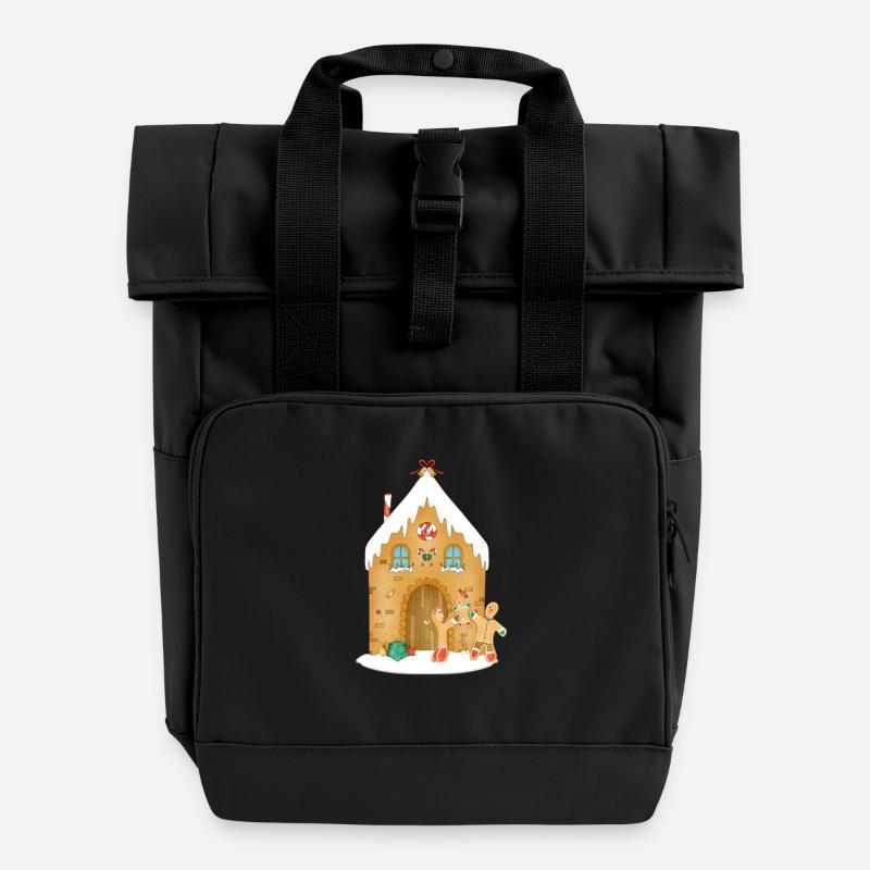 Gingerbread family - Roll Top Backpack with Two Handles - black