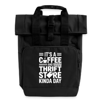 Coffee Thrift Store Day - Roll Top Backpack with Two Handles - black - Front