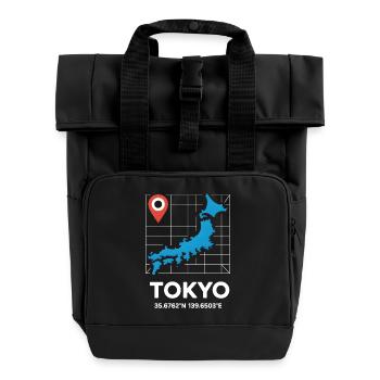 Tokyo Japan Coordinates Reise Motiv - Rolltop Rucksack mit zwei Griffen - Schwarz - Vorne