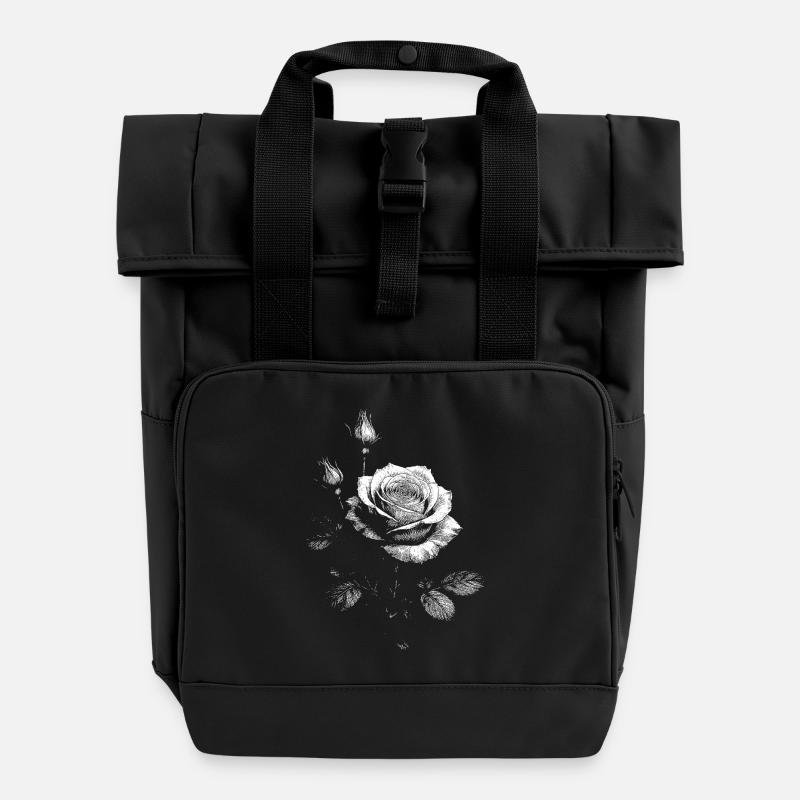 Roses - Roll Top Backpack with Two Handles - black