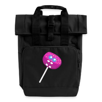 Lustiger Lolli Lollis Kinder Kind - Rolltop Rucksack mit zwei Griffen - Schwarz - Vorne