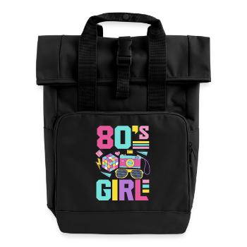 Retour rétro au design vintage des années 80 - Sac à dos Roll Top à deux anses - noir - Devant