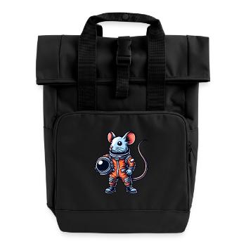 Mouse Astronaut Space Universe Sci-Fi Cartoon - Roll Top Backpack with Two Handles - black - Front