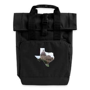 Texas State Capitol in der Texas State Landkarte - Rolltop Rucksack mit zwei Griffen - Schwarz - Vorne